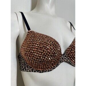 Wild Glam Leopard Print Icon Bra Rose Gold Rhinestones, 32B Festival Rave Top